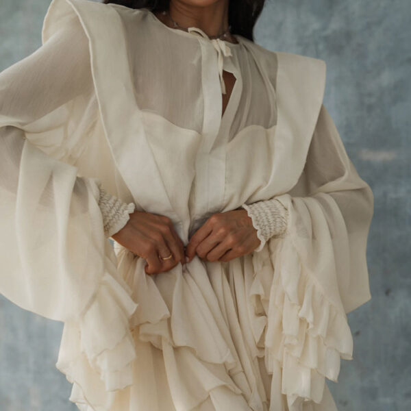Long-Sleeve Layered Bell-Sleeve Ruffled Dress Short Trendy Summer Wear for Women 2025 - Image 4