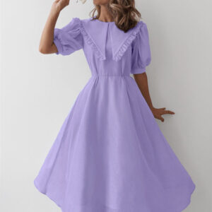 Back Zipper Peter Pan Collar 2025 Casual Puff Sleeve Long Dress Women's Summer Purple Elegant Dress (Copy)