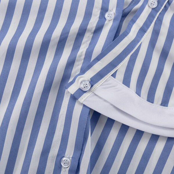 Patchwork Button-Up Belted Long Sleeve Ruffle Summer 2025 New Fashionable Women's Short Casual Dresses Striped Shirt Dress - Image 5