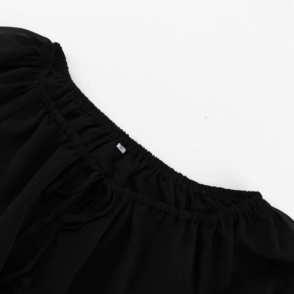 Elastic Waist Trend Design Ruffled Long Sleeve Chiffon Summer Dress 2025 Short Black Dress for Women - Image 5