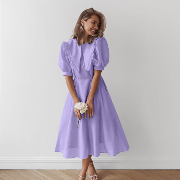 Back Zipper Peter Pan Collar 2025 Casual Puff Sleeve Long Dress Women's Summer Purple Elegant Dress (Copy) - Image 5