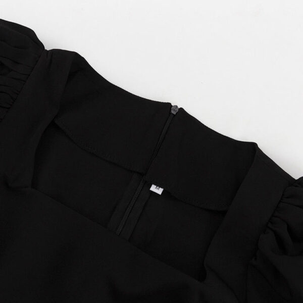 Square Neck Back Zipper Patchwork Skirt Black Long Sleeve Short Dress 2025 New Arrival Summer Women's Casual Dress - Image 3