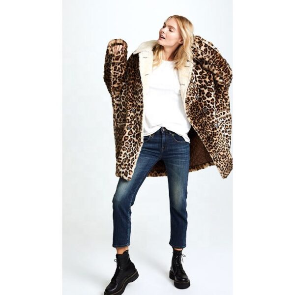Women's Plus Size Winter Warm Thick Mink-Like Faux Fur Knitted Long Jacket Leopard Print Fashionable Loose Animal Print Hot Sale Button - Image 2