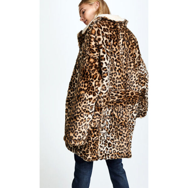 Women's Plus Size Winter Warm Thick Mink-Like Faux Fur Knitted Long Jacket Leopard Print Fashionable Loose Animal Print Hot Sale Button - Image 4