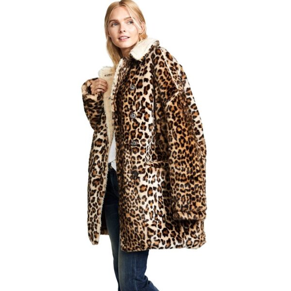 Women's Plus Size Winter Warm Thick Mink-Like Faux Fur Knitted Long Jacket Leopard Print Fashionable Loose Animal Print Hot Sale Button - Image 6