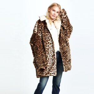 Women's Plus Size Winter Warm Thick Mink-Like Faux Fur Knitted Long Jacket Leopard Print Fashionable Loose Animal Print Hot Sale Button