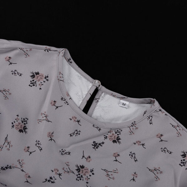 Clothing Manufacturer Elastic Waist Gray Patchwork Elegant Casual Summer Short Dresses Ruffle Long Sleeve Floral Dress for Woman - Image 6