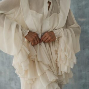 Long-Sleeve Layered Bell-Sleeve Ruffled Dress Short Trendy Summer Wear for Women 2025