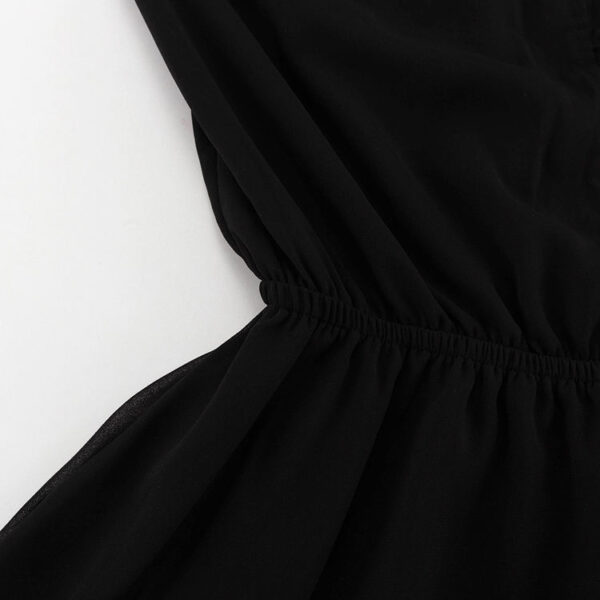 Elastic Waist Trend Design Ruffled Long Sleeve Chiffon Summer Dress 2025 Short Black Dress for Women - Image 6