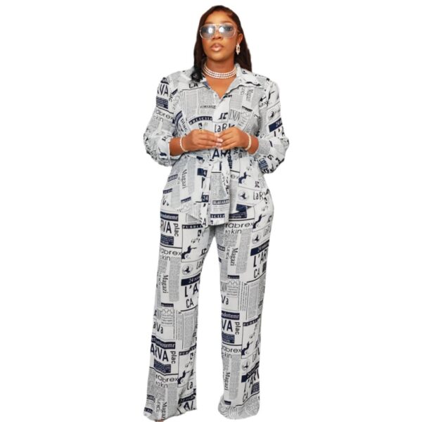 Fashionable Women's Set: Newspaper Print Long-Sleeve Top and Pants Two-Piece Winter Ensemble - Image 4