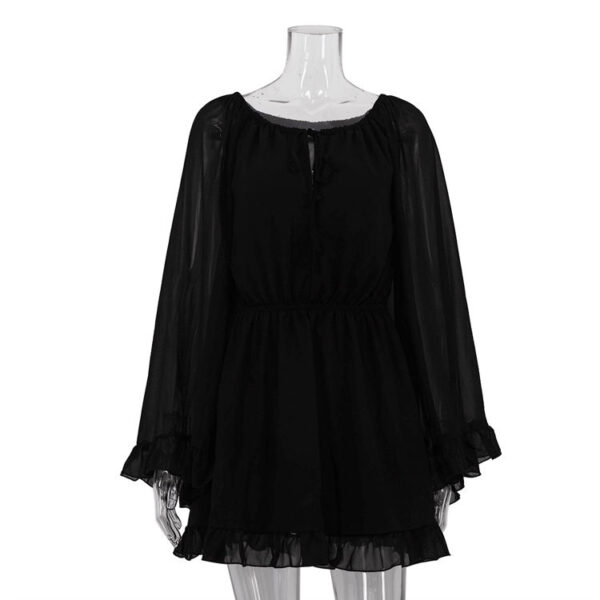 Elastic Waist Trend Design Ruffled Long Sleeve Chiffon Summer Dress 2025 Short Black Dress for Women - Image 7