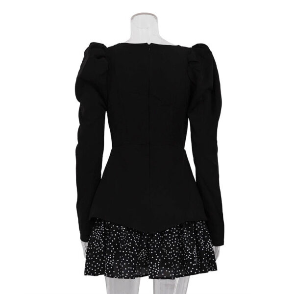 Square Neck Back Zipper Patchwork Skirt Black Long Sleeve Short Dress 2025 New Arrival Summer Women's Casual Dress - Image 7
